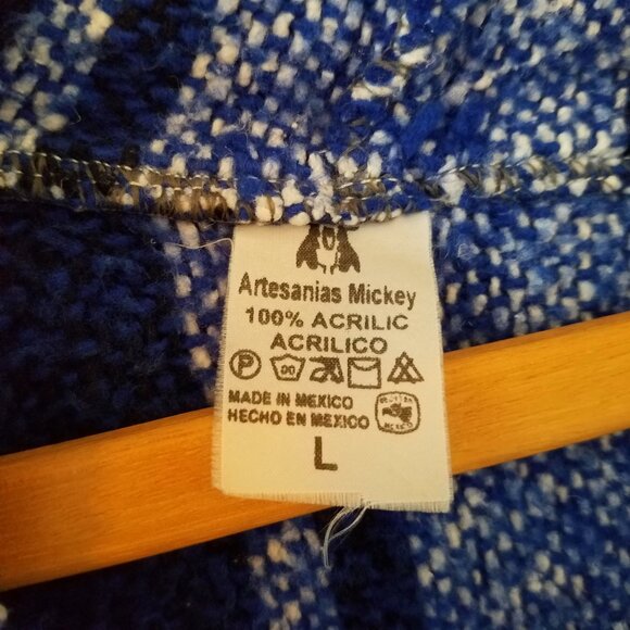 Artesanias Mickey Mexican Baja Poncho Hoodie Surfer Skater Drug Rug Pullover L - Picture 5 of 8